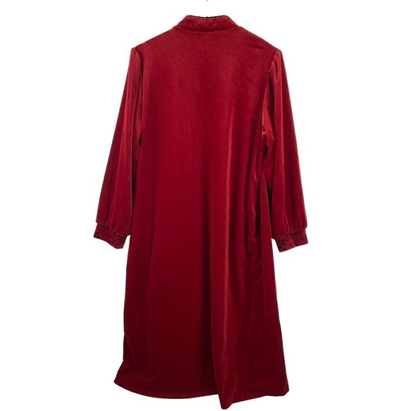 Delicates Red Velour Robe Zip Lounger Long Embroidered Vintage Womens Medium - Picture 7 of 16